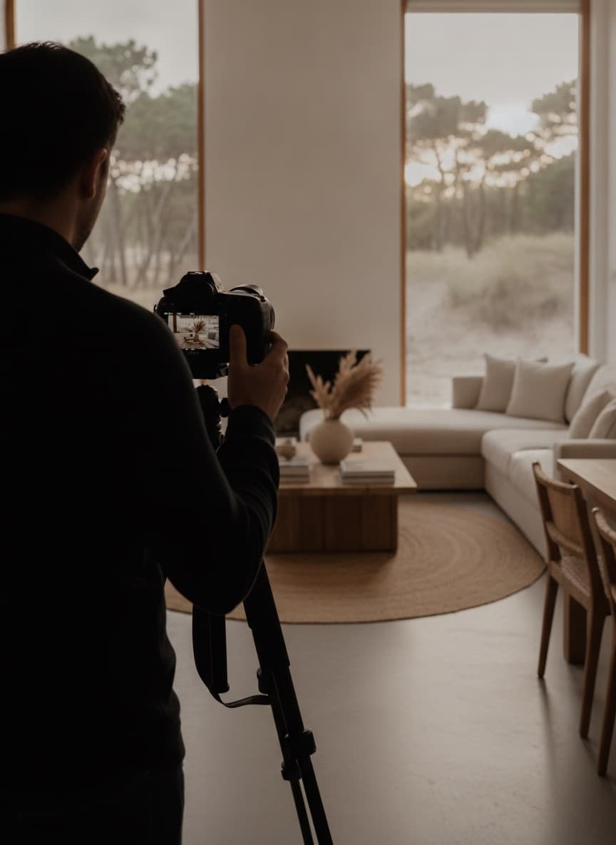 Fotógrafo profesional retratando el interior de una propiedad